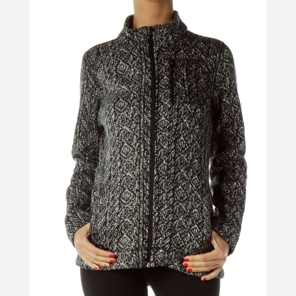 MARC NEW YORK Black White Full Zip Jacket Women's Small S Zipper Pockets EUC